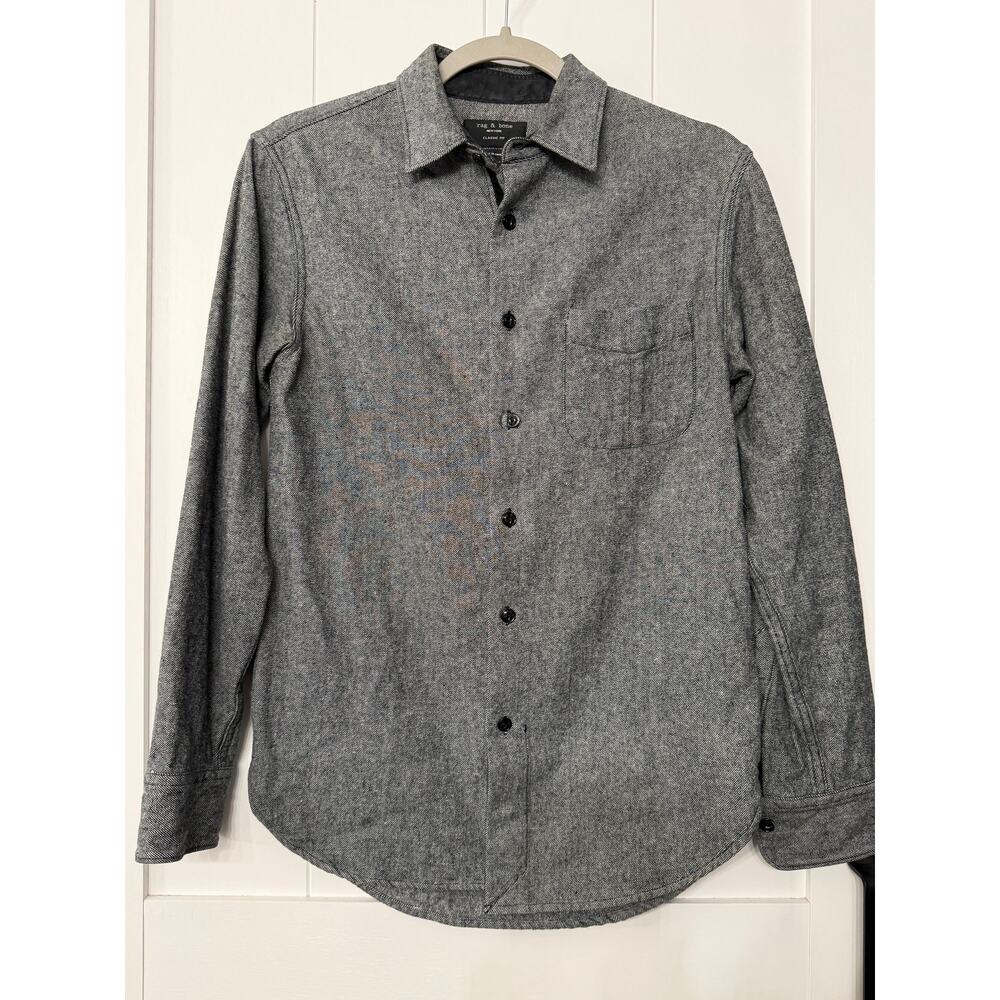 Rag Bone Shirt Mens XSmall Black Button Up Gray Heather Tailored Workwear